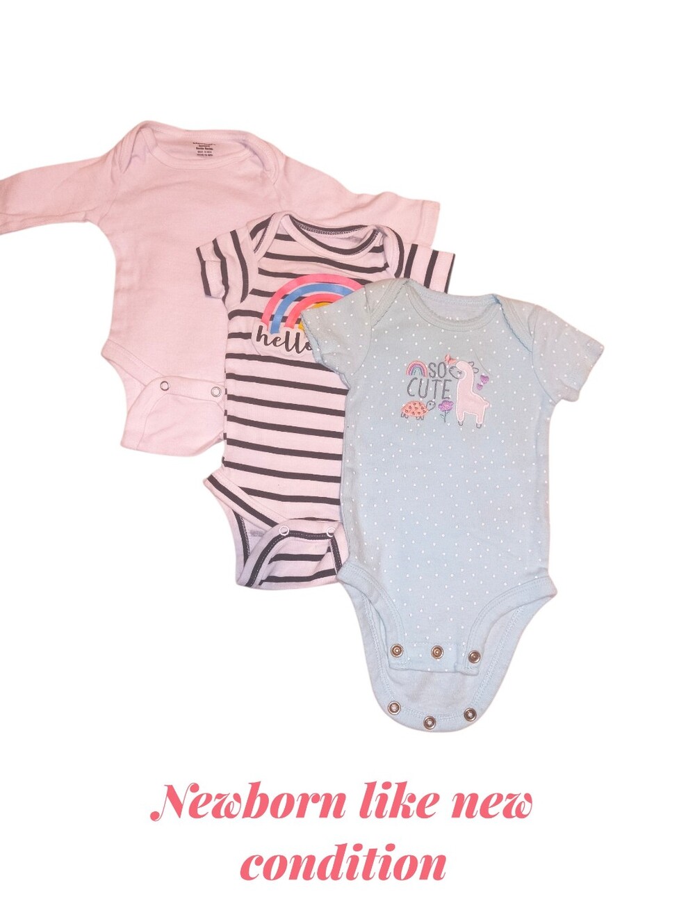 3-Pack Baby Girls One-Piece Bodysuits - Pink, Gray Stripe & Light Blue